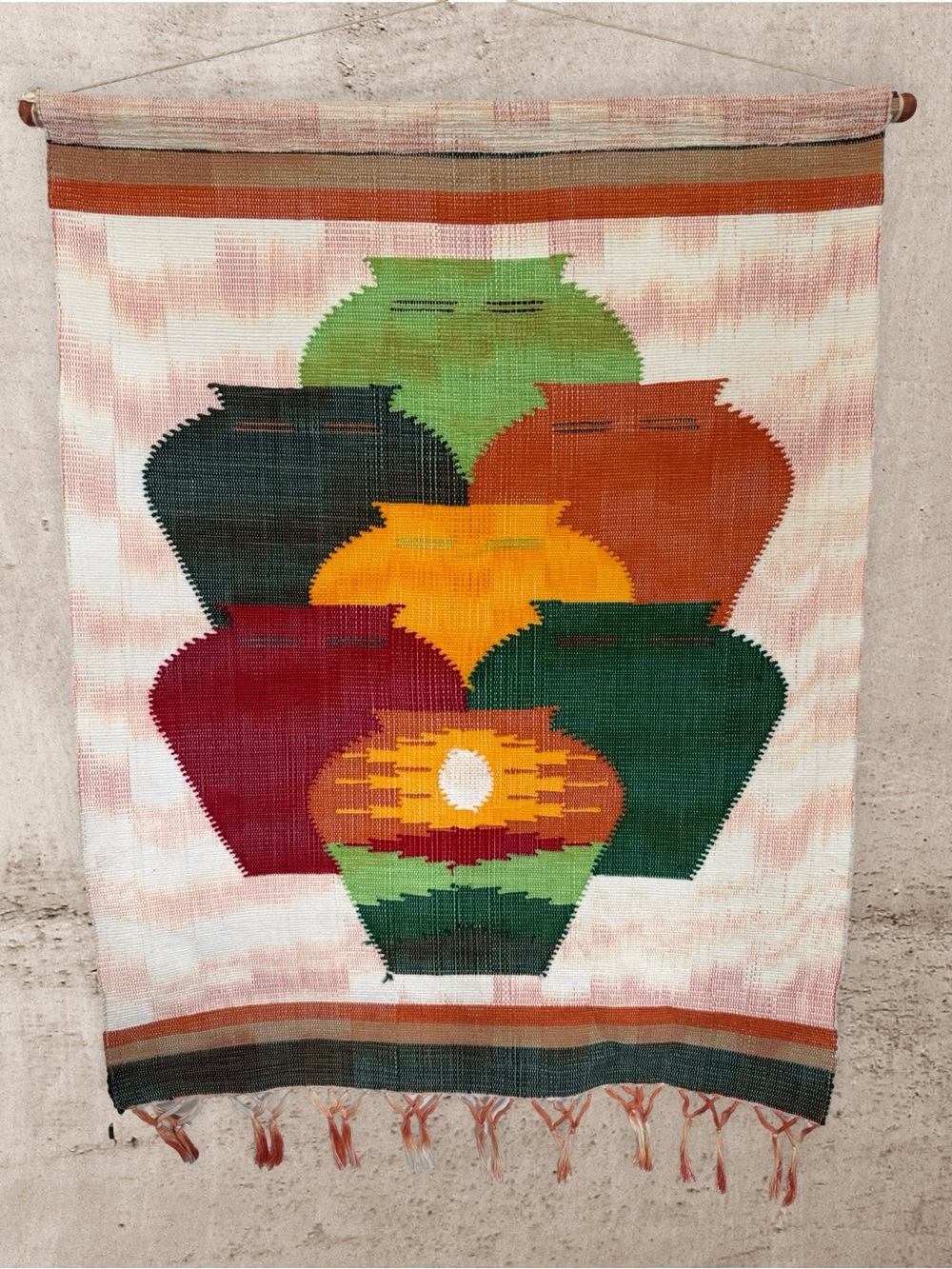 Vintage Handwoven Tapestry Wall Hanging - Boho Southwestern Pottery Art 37x29